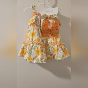 Rachel Zoe Floral Dress and Sandals Set - Yellow and Orange